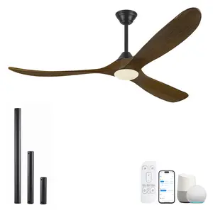 Smart Modern Farmhouse Ceiling Fan With Light And Remote, 52/60/70 Inch Large Airflow, 3 Solid Wood Blades, Quiet 6 Speeds DC Motor, Indoor Outdoor Ceiling Fans For Patio, Porch, Garage, Living Room, Bedroom, Office