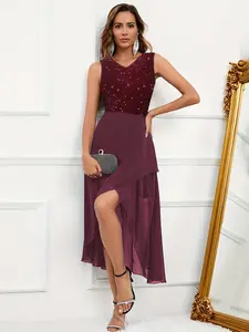 Elegant Sequined Mesh Sleeveless Tailored Dress, Luxurious Atmosphere, Perfect for Light Social Events, Bff Gatherings, Evening Parties, Formal Wear