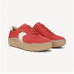 Dr.Scholl's Women's Time Off Win Lace Sneaker - Red, White, Gray, Features "D-Scholl" Branding, Comfortable Fit