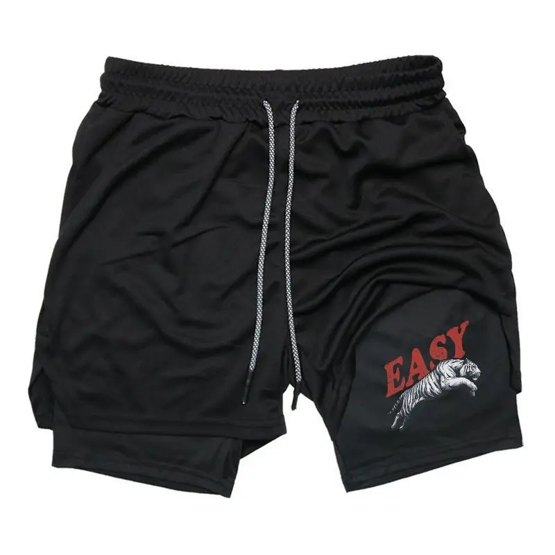Tiger-Print Athletic Shorts 2-in-1 Active Shorts – Breathable, Stretchy & Comfortable Gym Shorts for Men & Women, Perfect for Fitness & Casual Wear