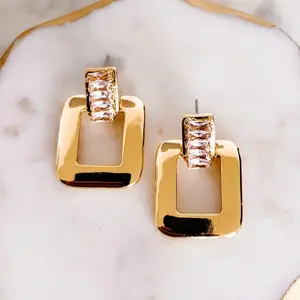 Baguette Stone Rectangle Dangle Earrings