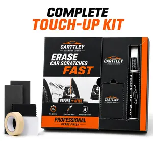 2-in-1 Car Touch Up Pen Car Scratch Remover - Precision Tip, Brush, Quick-Dry Waterproof Auto Repair Supplies (Black, White) with Color Test Card, Fiber Cloth, Painter's Tape