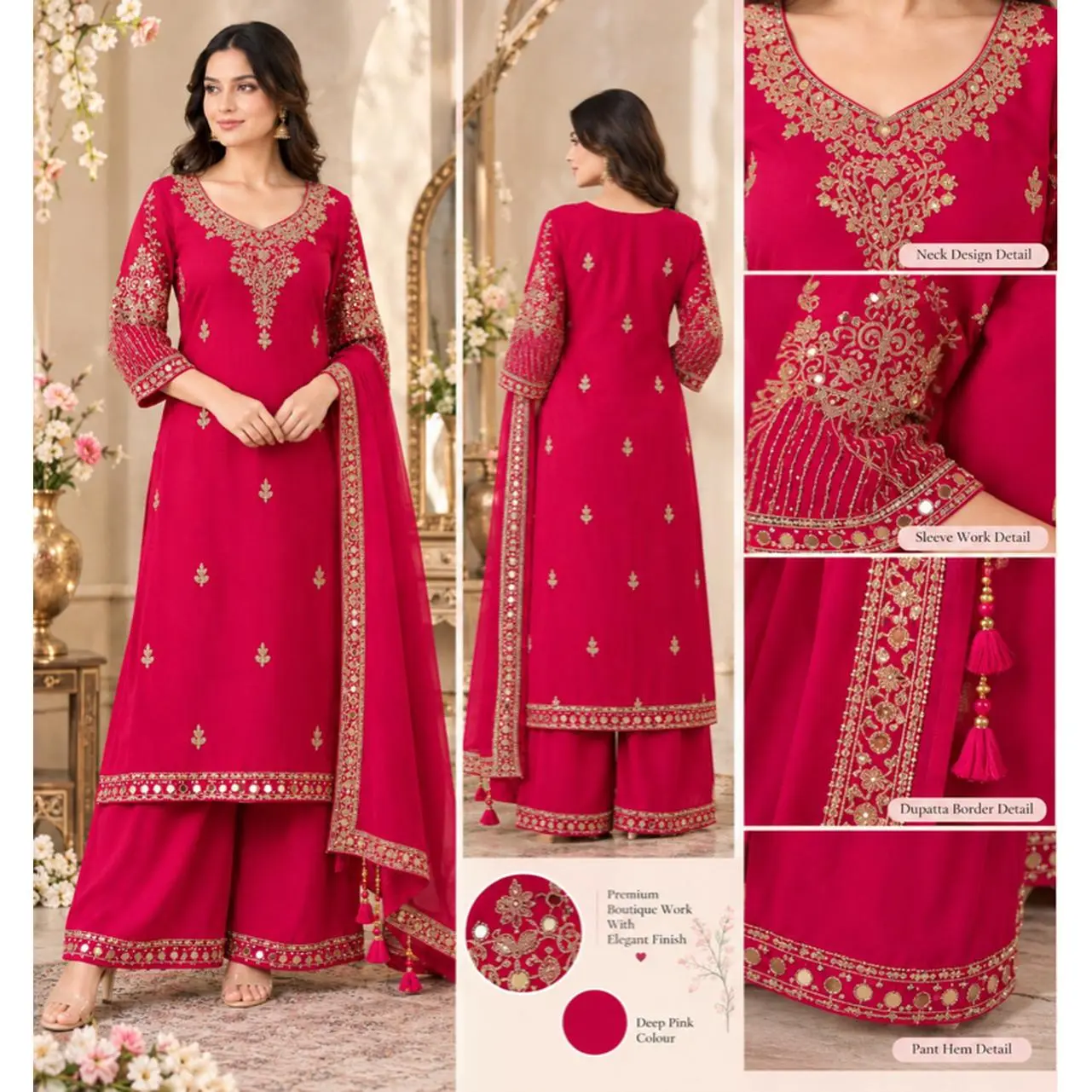 Premium high-quality  heavy  boutique work Pink and Red Traditional Outfit with Intricate Embroidery and Elegant Finish
