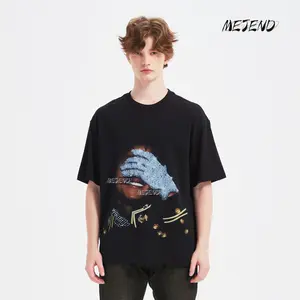 MeJend Printed Tshirt for Men, 250gsm Heavyweight Fabric, Cotton Short-Sleeve, Unique Graphic tee unisex casual heavyweight classic shirt Streetwear Top Black White Crewneck Breathable