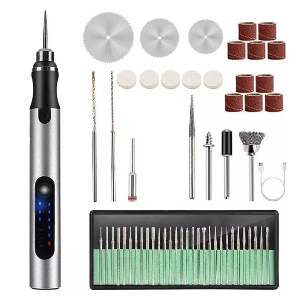58pcs/74pcs/83pcs Silver Carving Pen Set, Portable Handheld Micro Carving Pen, Mini DIY Wireless Rotating Tool, USB Charging, Used for Cutting, Carving, Drilling, Polishing, Polishing, DIY Jewelry Making