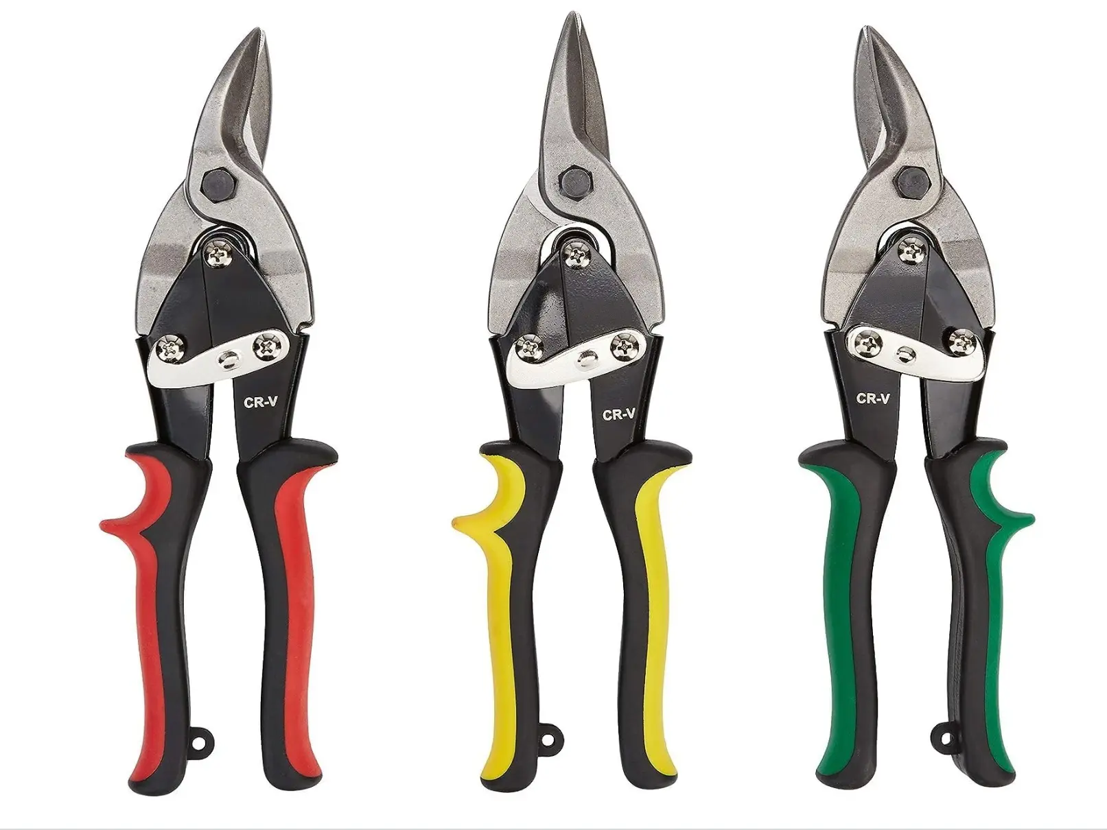 3-Piece Aviation Tin Snips Set - Chrome Vanadium Steel Metal Cutting Tools with Comfort Grips, Left, Right, Straight Cuts for 22 Gauge Materials (All Seasons Use)