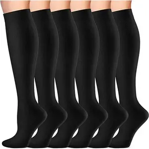 Compression Socks for Women & Men , 15-20 mmHg Knee High Socks, 6 Pairs Compression Stockings for Traval, Running, Diabetic , Pregnancy, Sports