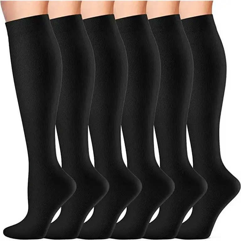 Compression Socks for Women & Men , 15-20 mmHg Knee High Socks, 6 Pairs Compression Stockings for Traval, Running, Diabetic , Pregnancy, Sports