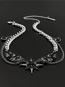 Hiphop Trendy Dark Style Starburst Wings Design Necklace, Punk Personalized Unisex Party Hiphop Necklace, Men Women Fashion Jewelry, Fashion Cool Accessories