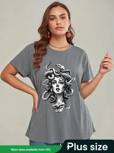 Unisex Y2K Style Medusa Goddess Graphic Design T-Shirt, Loose-Fit Casual & Fitness Wear, Comfortable Moderate Knit Fabric, Perfect for Fall & Winter,rare aesthetic