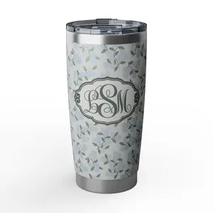 Personalized Blue Hydrangea 20oz Tumbler, Monogram Floral Skinny Tumbler, Aesthetic Travel Mug, Cute Insulated Coffee Cup, Stainless Steel Floral Cup, Custom Name Gift for Her