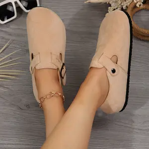 Multi-Color Suede Women's Clogs Buckle Accent Slip-Ons Indoor Outdoor Shoes for Fashionable Leisure Style