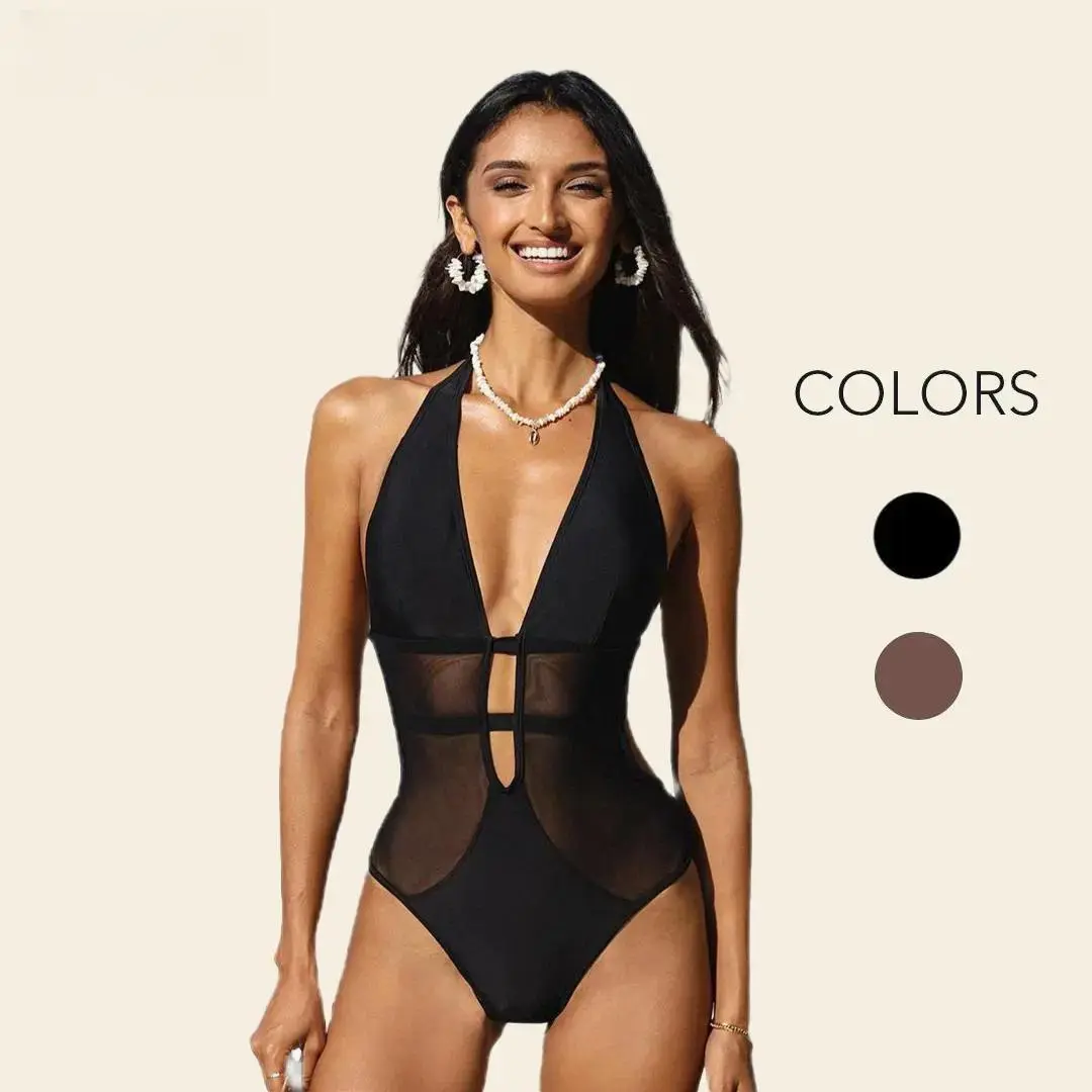 CUPSHE Hourglass Sculpting Mesh One-Piece Swimsuit | Deep V Neck Tummy Control Monokini  swimwear | Chic Halter Back Sheer Bathing Suit for Pool Party Glam Bathing suit #tiktokshopmemorialday