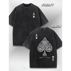 Ace of Spades Printed Washed Tee Spring & Summer Casual Top for Daily Outdoor Style