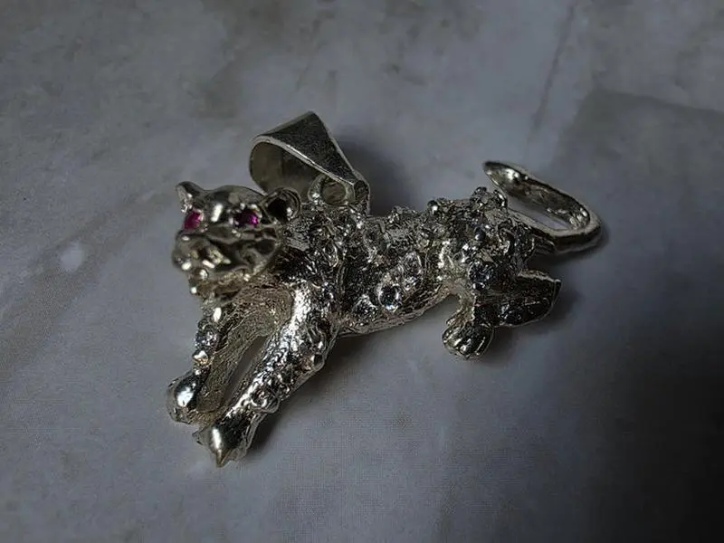 Sterling Silver Jaguar Pendant with Moissanite