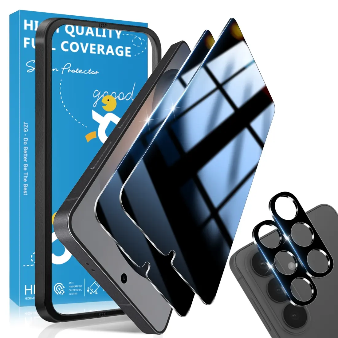 JavoYion 2 pack+2 pack for Samsung Galaxy S26 Plus- 2 Pack Privacy Screen Protector + 2 Pack Camera Protector - 9H Tempered Glass, Fingerprint Compatible, Anti-Spy