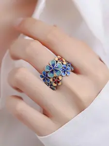 Elegant Enamel Flower Ring for Women, Vintage Boho Style Open Finger Ring, Perfect for Daily Wear, Dates, Parties, Handcrafted, Vibrant Enamel Finish