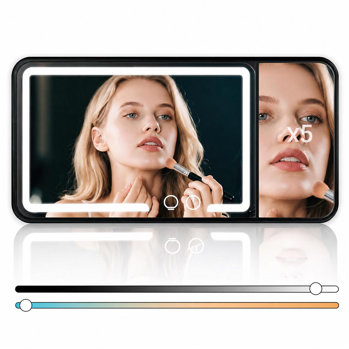 Car Sun Visor Cosmetic Mirror, Rechargeable Dimmable Vanity Mirror with 3 Light Modes, Clip-On Sun-Shading Mirror Universal for Car SUV Truck