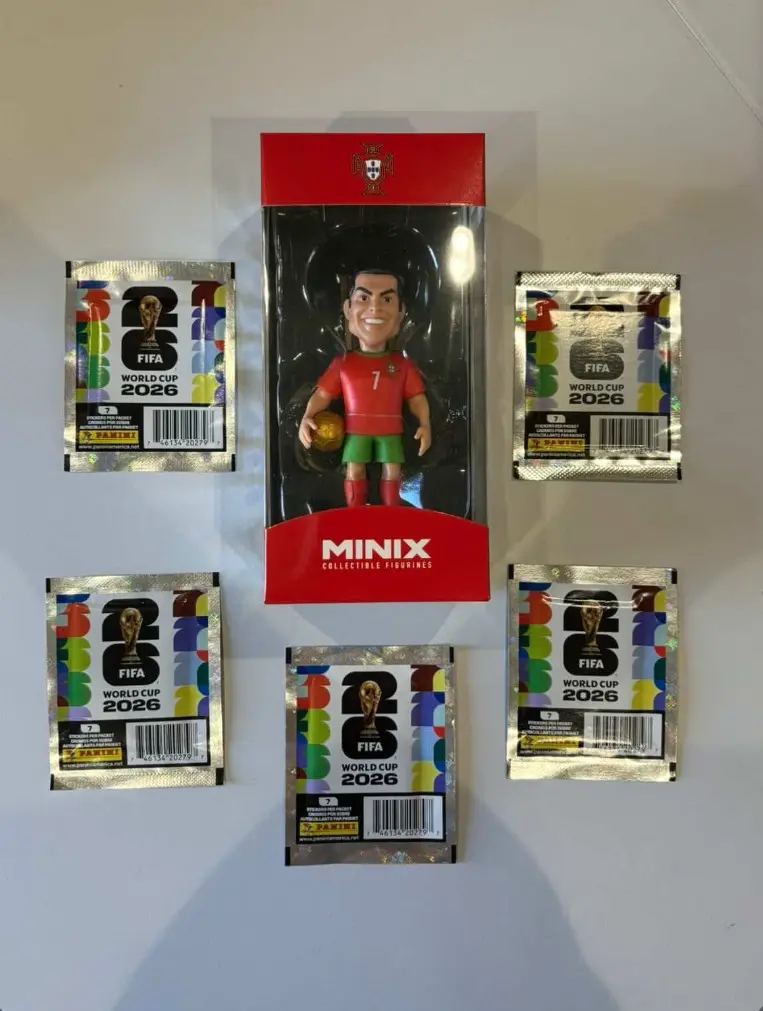 Cristiano Ronaldo Portugal 12cm Minix Collectible Figurine + 5 Panini World Cup 2026 sticker packs
