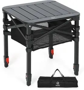 Nice C Adjustable Square Table, 16'' Folding Camping Table, Roll-up Tabletop, Lightweight, with Carry Bag, for Outdoor, Camping, Picnic, backyards, BBQ (Small)