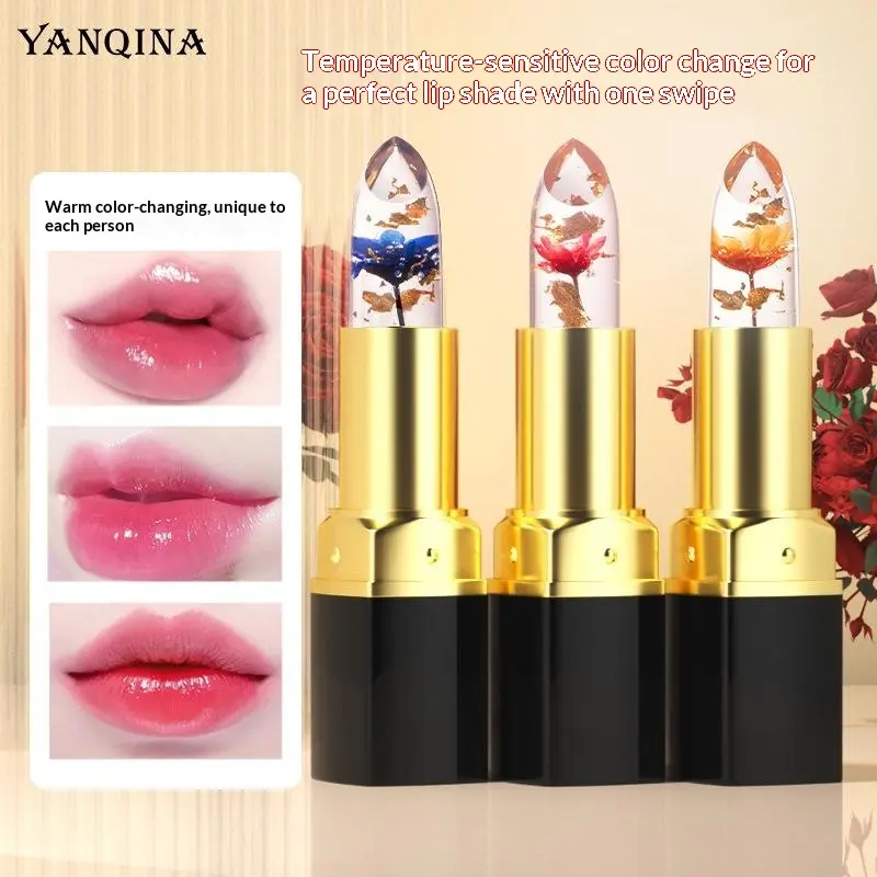 YANQINA Fresh Flower Lipstick Non-Fading Jelly Color-Changing Gold Foil Lip Balm Moisturizing Temperature-Changing Nourishing Wholesale Makeup