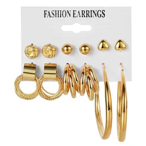 Alloy Vintage Pearl Card Earrings Set - 6-Piece Earrings Set with Square Geometry Design