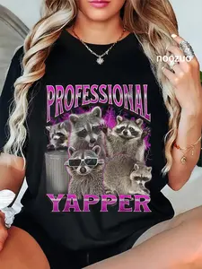 100% Cotton Professional Yapper Funny Raccoon Meme Bootleg Graphic 90s T-Shirt