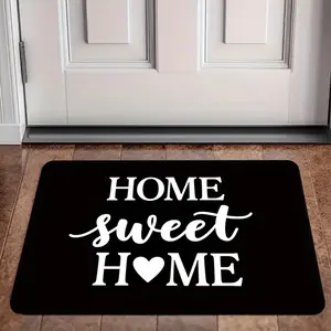 Sweet Home Door Mat - Black Flannel Non-Slip Welcome Mat, Suitable for Living Room, Bedroom, Kitchen, Office, Indoor and Outdoor Entrance, Valentine's Day Decoration, Room Decoration