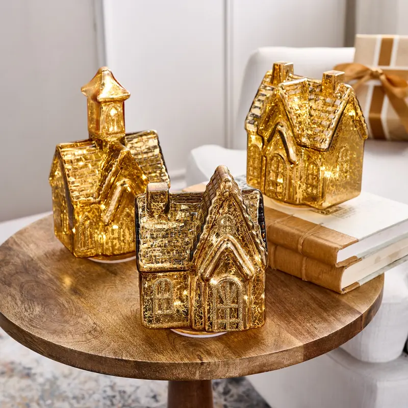 3-Piece Illuminated Mercury Glass Village by Valerie