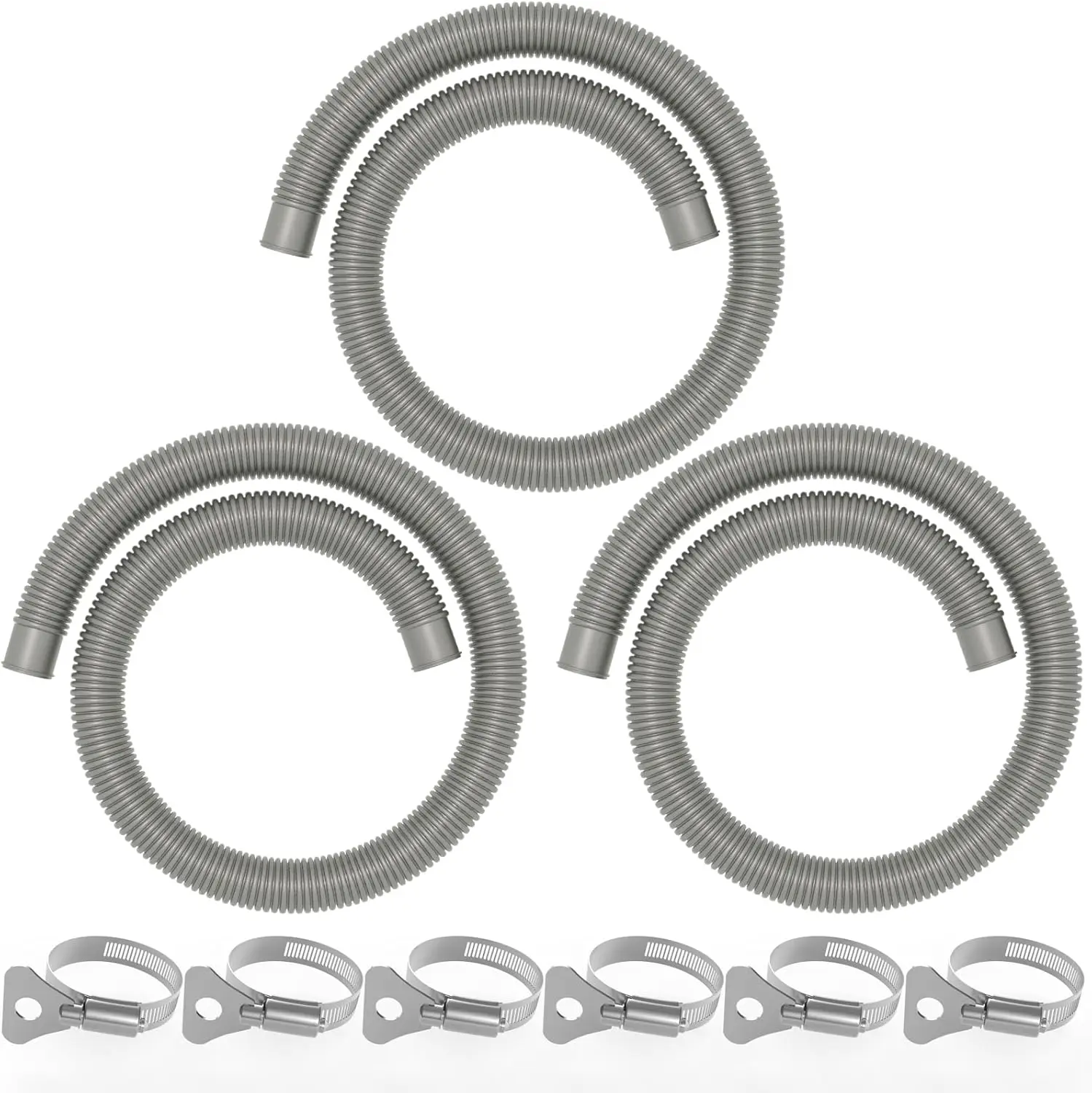 Poolvio Pool Hoses for Above Ground Pools 1.25" Diameter x 59" Long, 3-Pack, Heavy Duty UV Resistant & Leak-Proof Pool Pump Hoses with 6 Metal Thumb Clamps, Fits Intex Filter Pump 607/637