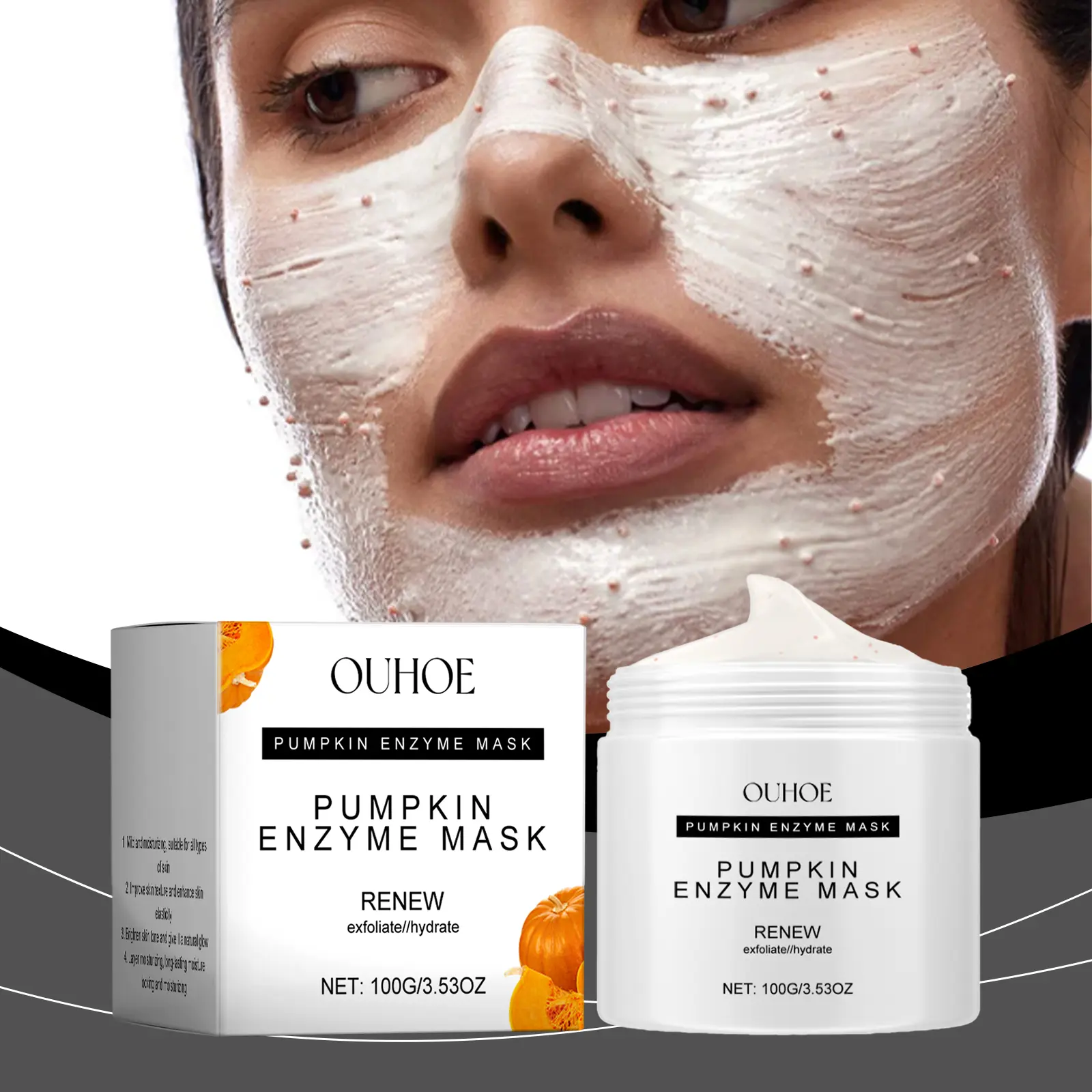OUHOE Pumpkin Enzyme Mud Mask - Deep Pore Facial Cleanser, Gentle Nourishing Skincare Treatment