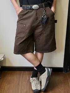 Double Knee Khaki Shorts for Men, Fashionable Multi-Color Wide Leg Pants, Jorts