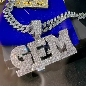 Dai DaiJewelery Rich.Jewelry 1pc Iced Out Bling GFM Letter Big Pendant Necklace Rhinestone & Gold Plated Fashionable Eye-Catching for Men & Women