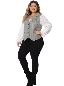 Agnes Orinda Plus Size Vintage Button Steampunk Jacquard Waistcoat Vest