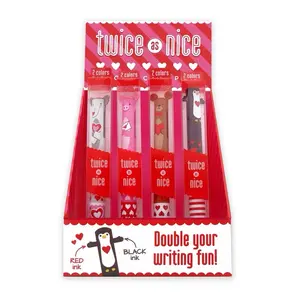 Twice As Nice Valentine 2 Color Click Pen Display of 20 Red & Black Ink Double Your Writing Fun Stationery