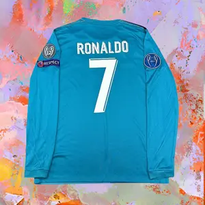 2017 2018 Away Retro Blue No.7 Ronaldo Long Sleeved Soccer Jersey