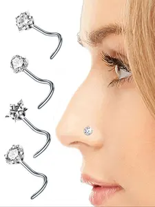 Unisex Hip Hop Style Stainless Steel Nose Ring Set, Nose Piercing Jewelry, Simple Zircon Piercing Studs, Daily Wear Accessories, Perfect Gift for Men and Women