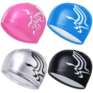 Butterfly swimming cap with ear protection function - PU high elasticity long haired swimming cap, bird wing style, comfortable and non slipRAIMENTRY