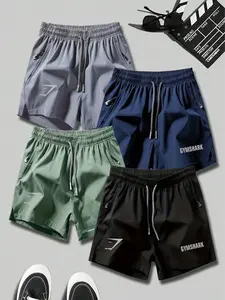 4-Pack Basic Casual Running Training Shorts, Sporty Daily Wear, Quick-Dry Print, Unisex, Slim-Fit, All-Season, Gymshark Ice Feel, 4-Piece Set