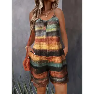 Summer Casual Vacation Fashion Tie-Dye Sleeveless Halter Top Women's Leisure Flowy Jumpsuit Romper Shorts, Stylish and Comfortable, Perfect for TravelRAIMENTRY
