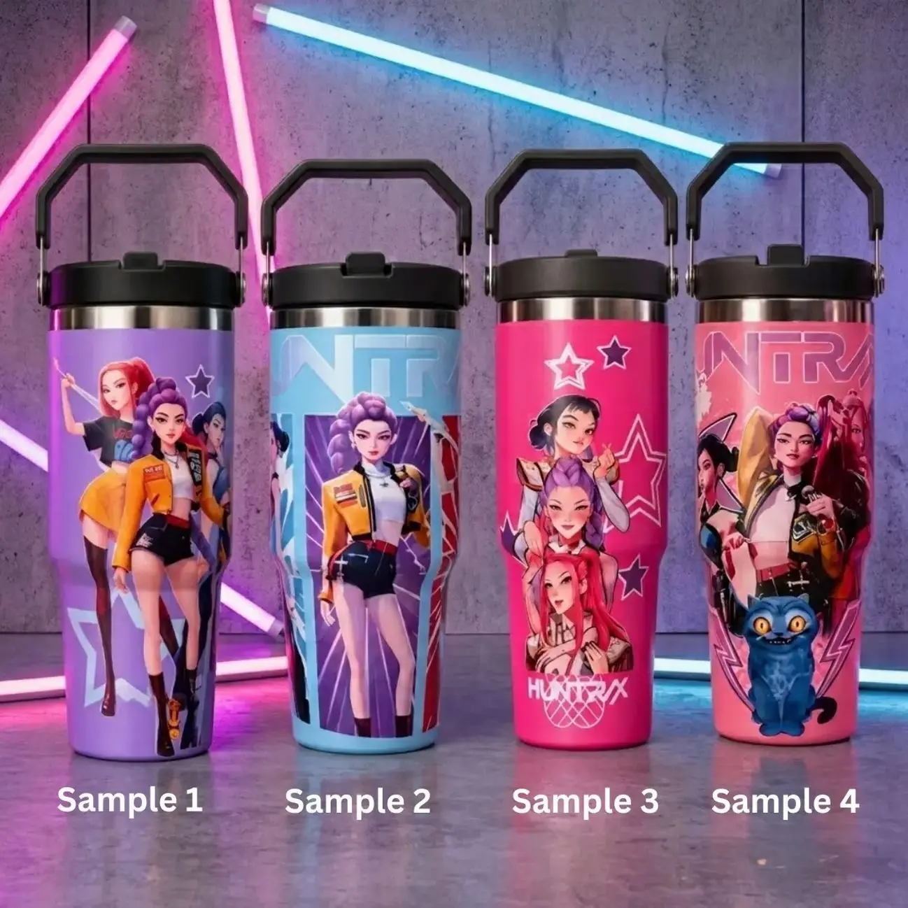 K-Pop Inspired Anime Girl Tumbler 20oz 30oz 40oz, Stainless Steel Vacuum Insulated Travel Mug with Folding Handle, Double Wall Hot & Cold Cup, Cute Aesthetic Gift for Anime & K-Pop Fans