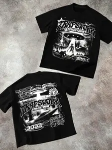 Y2K Streetwear Ufo and Planet Graphic T-Shirt, Vintage Aesthetic Casual Fitted Short Sleeve Top for Festivals, Concerts and Everyday Wear