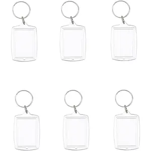 6pcs Double Sided Blank Picture Keychain Personalised Photo Key Fob Holder with Split Ring for Insert 1.7 x 1.1 Photo