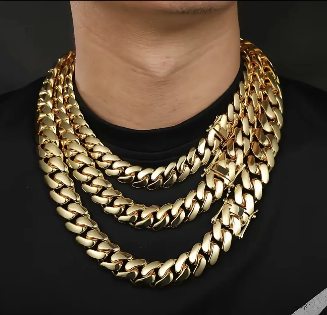 14K Gold Plated Miami Cuban Link Chain Set, Heavy Solid Men's Necklace and Bracelet, 8-20MM Hip Hop Jewelry, Perfect Valentine's Day Gift