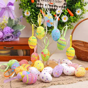 24PCS Easter Foam Egg Ornaments Festival Scene Decorations Home Party DIY Arrangement Simulation Egg Props
