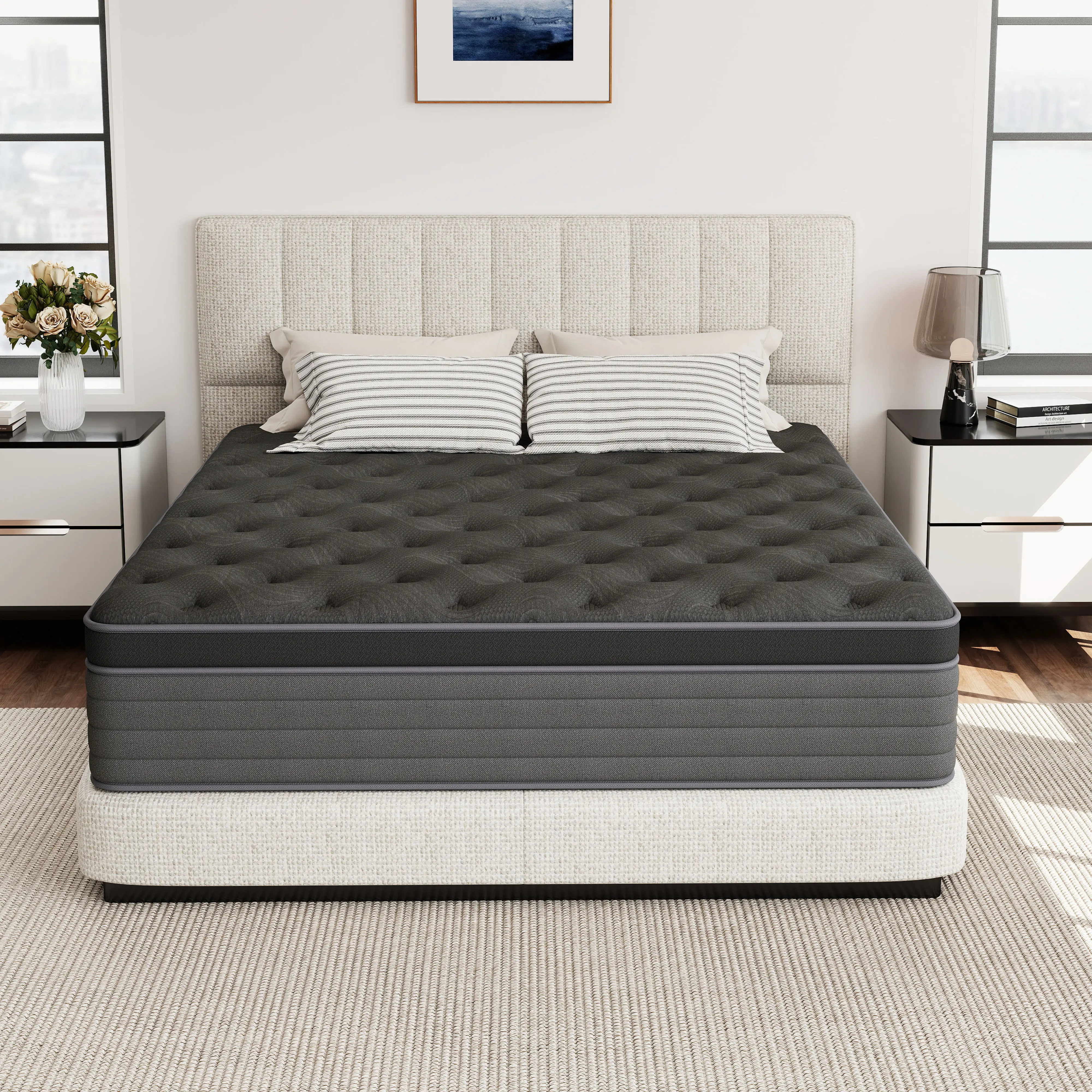 【summergarden】12-inch/14-inch Memory Foam Mattress, Twin/Full/Queen/King, Pocketed Coil Mattress, Medium Firmness, Lumbar Support, Edge Reinforcement, Luxuriously Comfortable, White Coil Mattress jelly bed mattress queen size mattress colchones
