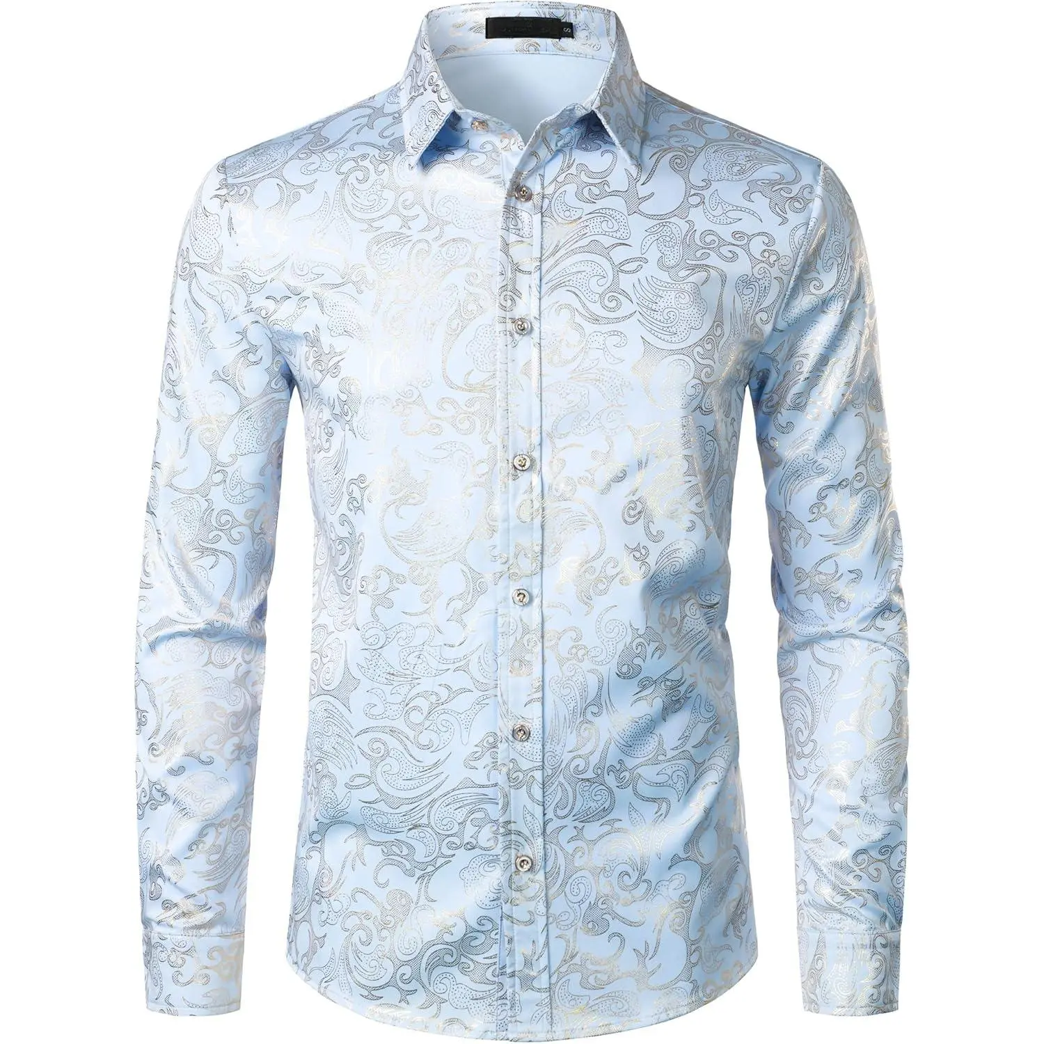 Men's Luxury Gold Prom Design Slim Fit Long Sleeve Button up Party Dress Shirts