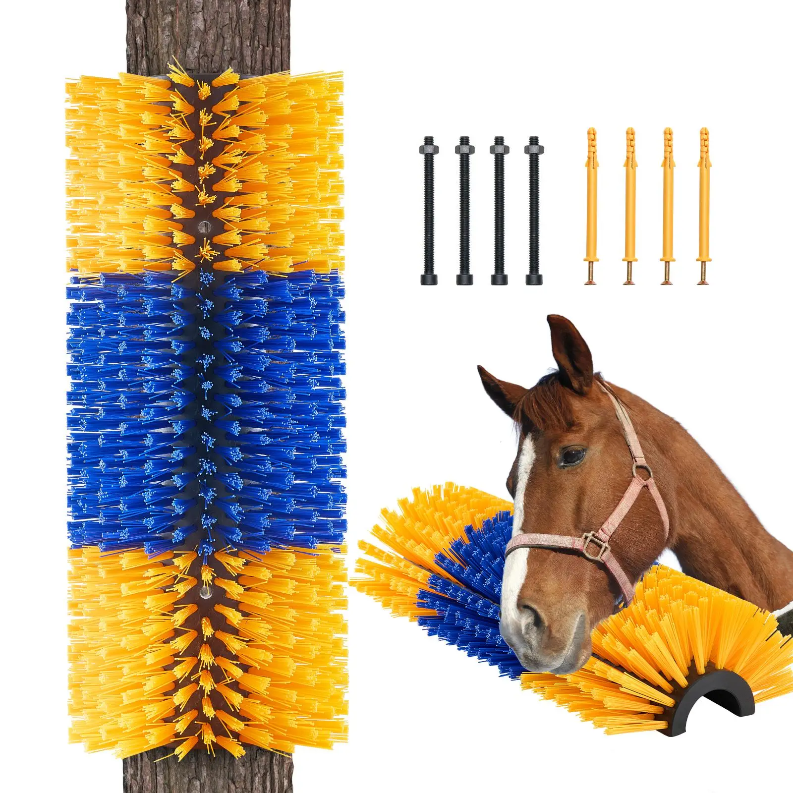 VEVOR Livestock Scratching Brush, Horse Brush with 2 Screws, 17.1 x 7.5 in Cow Scratcher, for Back Itch Relief & Keep Cleaning, Grooming & Scratching