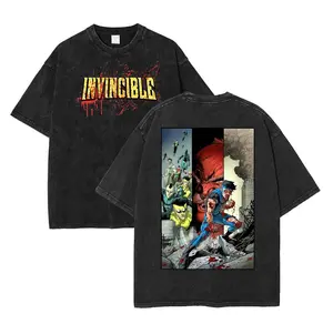 [Eclipse] Invincible War 2 side Washed Tshirt, Comics Wash T-Shirt, TV Show Comics Washed T-shirt Heavyweight Cotton, Unisex Shirt Streetwear graphic Menswear