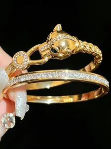 2-Piece Luxury Leopard Head Diamond Bracelets, Classic Design for Parties, Daily Wear, Holidays, Perfect Gift, All Seasons Jewelry